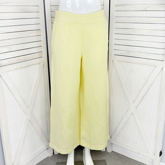 Loft Fluid Linen Blend Striped Wide Leg Crop Pants Yellow White Small Lined - Picture 1 of 16
